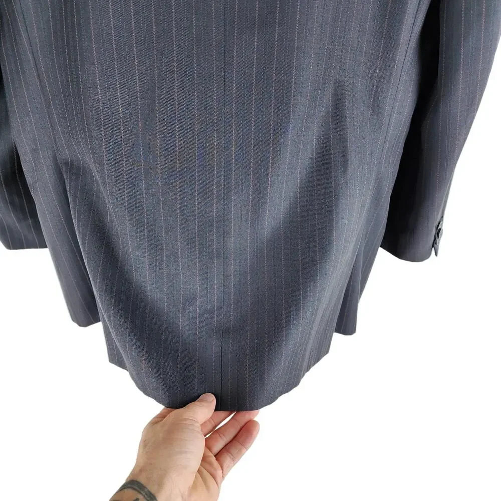 Zegna 100% Wool Pin Stripe Blazer Black Double Vent Three Button Size 46R